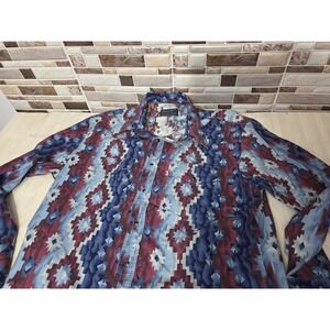 Wrangler Western Shirt X-Long Tails Aztec 16.5 x 35 Men's L – Blue Pearl Snap